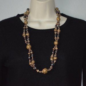 Bronze Tribal Beaded Necklace 31”